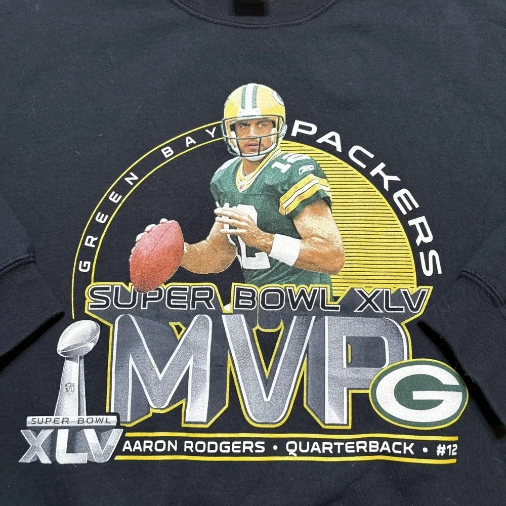 Green Bay Packers Sweatshirt Mens XL Black NFL Football Aaron Rodgers MVP Gildan